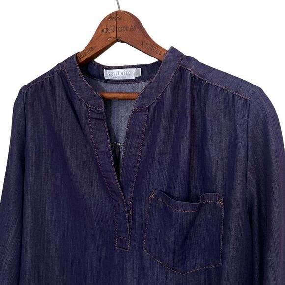Solitaire Lightweight Denim V Neck Top - Picture 3 of 6